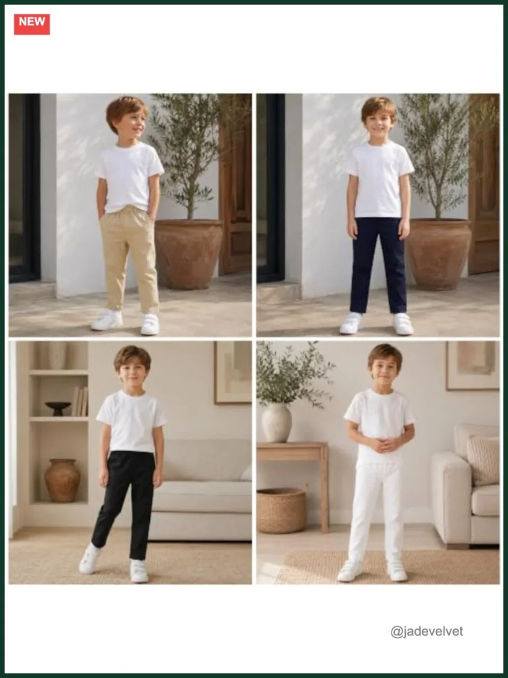 Cotton Chino Pants Boys Elastic Waist School Uniform Pull On